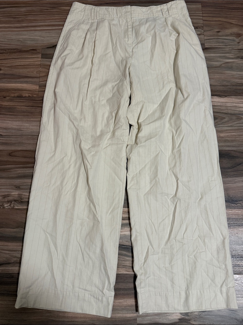 J.Jill Linen Blend Women’s 14 Wide Leg Beige Tan Pinstripe Pleated Trousers